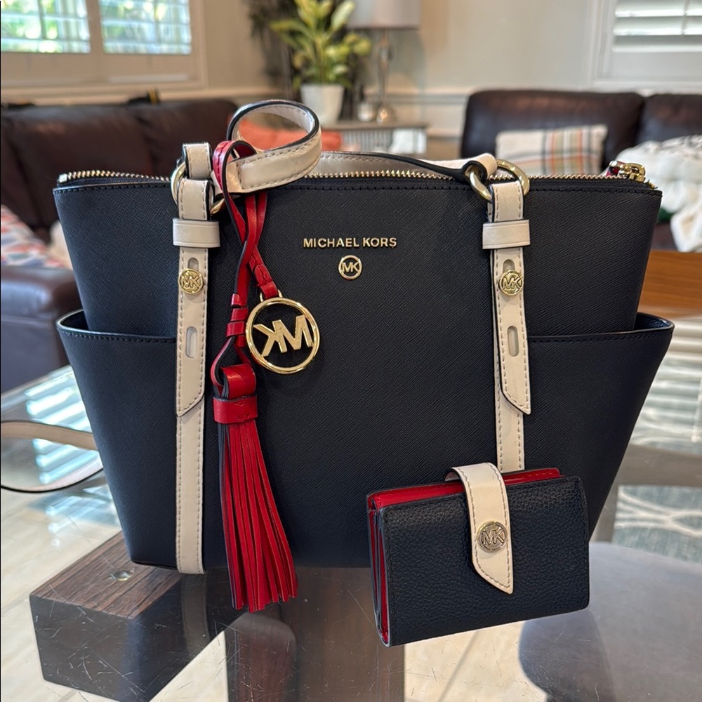 Michael Kors Satchel with Textured Leather and Gold Hardware